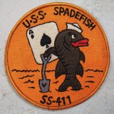 スコードロンパッチ　レーヨン刺繍　SS-411 SPADEFISH（エイジング仕上げ）