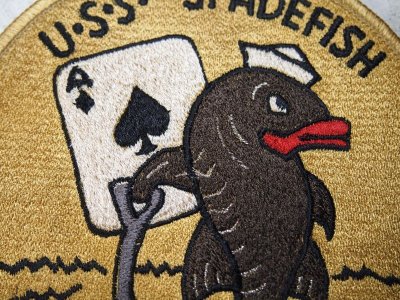 画像1: スコードロンパッチ　レーヨン刺繍　SS-411 SPADEFISH（エイジング仕上げ）