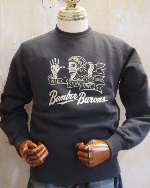 画像1: バズリクソンズ　スウェット　フリーダムスリーブ　BOMBER BARONS　ブラック (1)