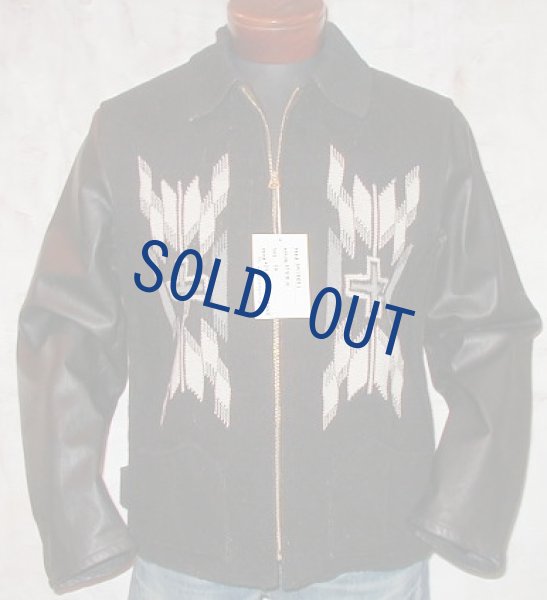 画像1: インディアンモーターサイクル　チマヨジャケット　袖革　ブラック (1)
